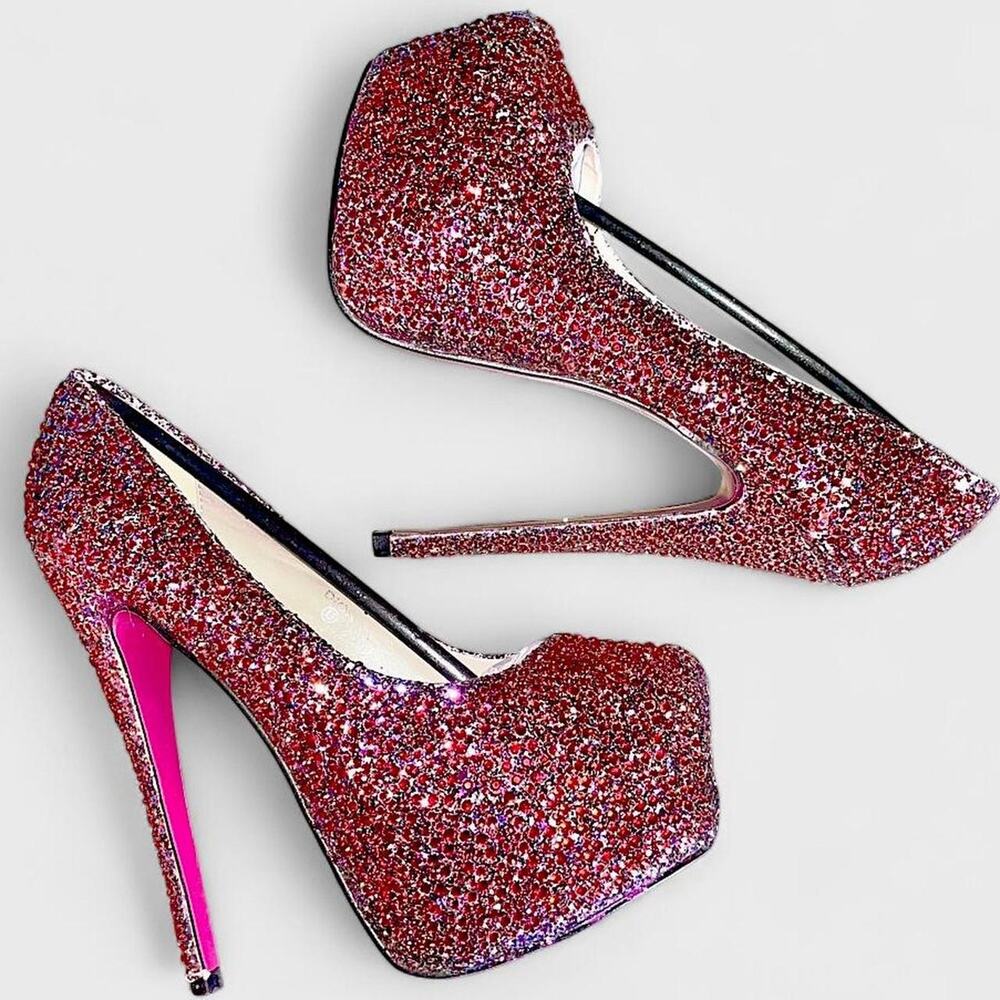 Kiss Kouture Colorful Rhinestone Embellished Pumps - Size 8.5” 6” Heel